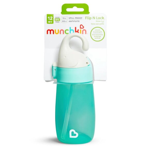 Munchkin Flip N Lock Elephant Toddler 12 oz Straw Cup - Picture 1 of 8
